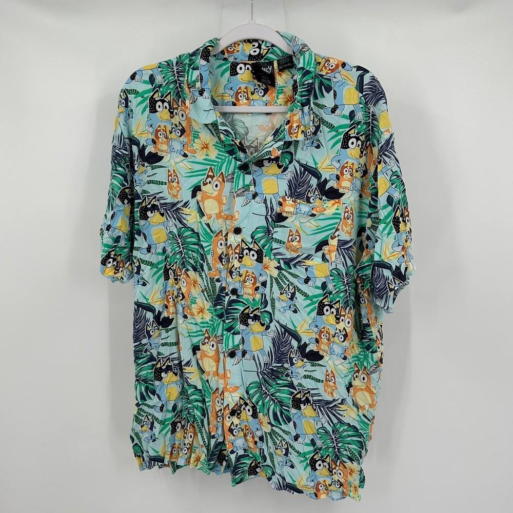 Bluey Mens Hawaiian Shirt Size XL‎ Resort Vacation Aloha Tropical Cartoon Beach